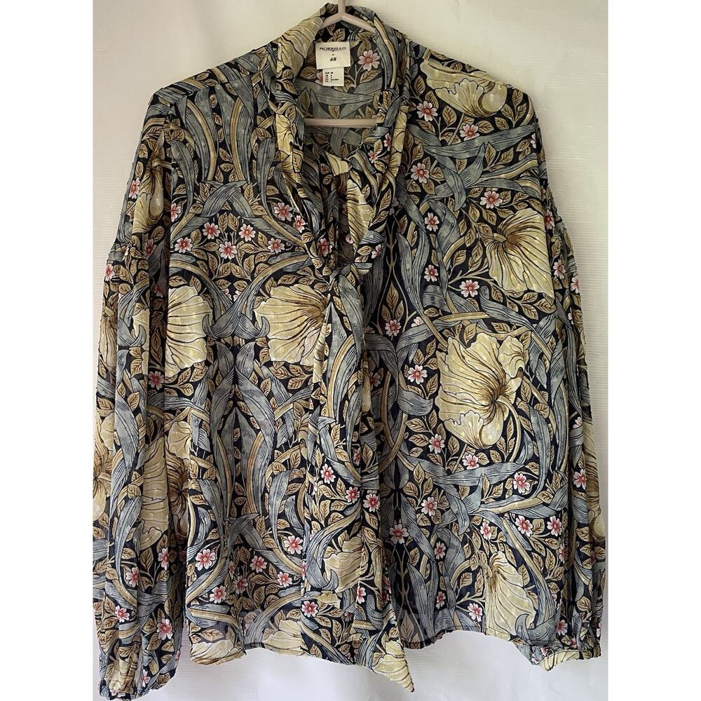 Morris & Co H&M Blouse Long Sleeve Blouse Top Paisley Floral Boho 6 Sheer